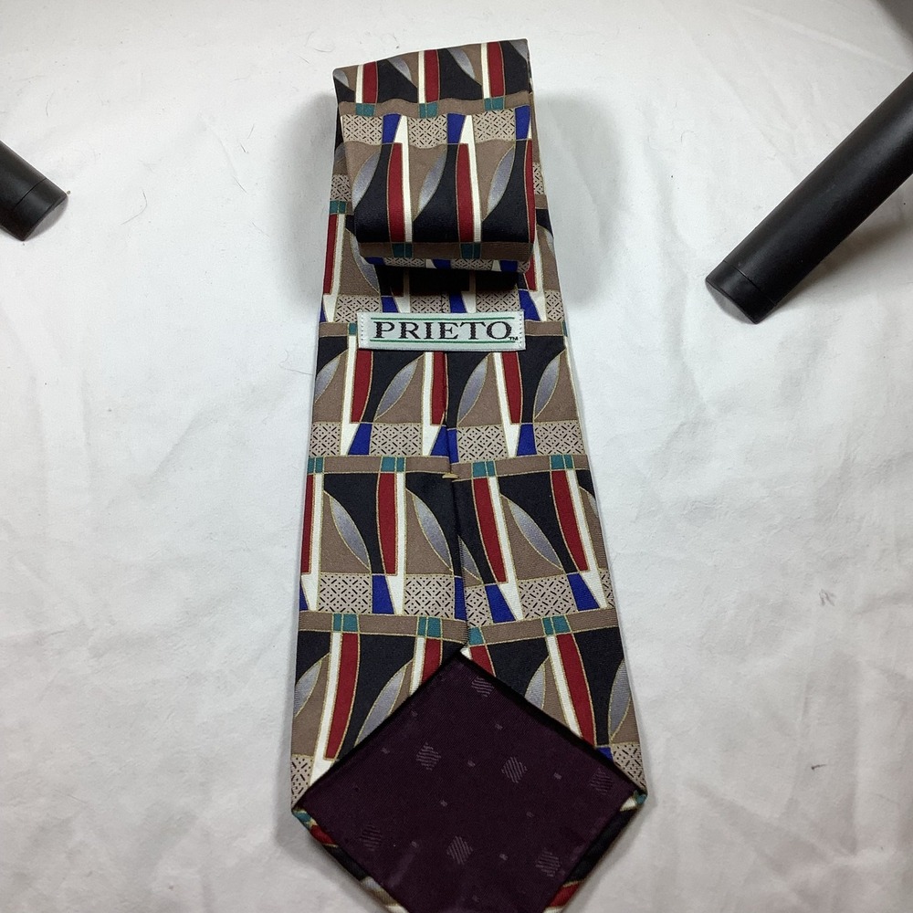 Prieto Men's Silk Tie Abstract Geometric USA - Picture 2 of 4